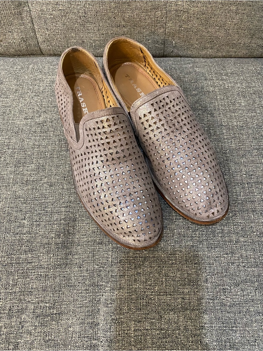 TRASK Ali Perforated Leather Loafers Metallic Women’s Size 9